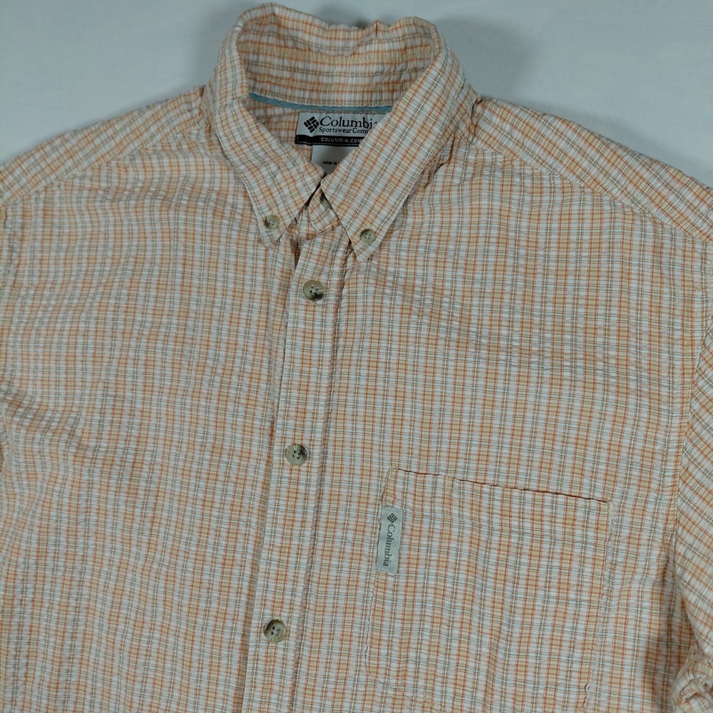 Columbia‎ Sportswear Company Plaid Seersucker S/S Button Up Shirt Mens Large